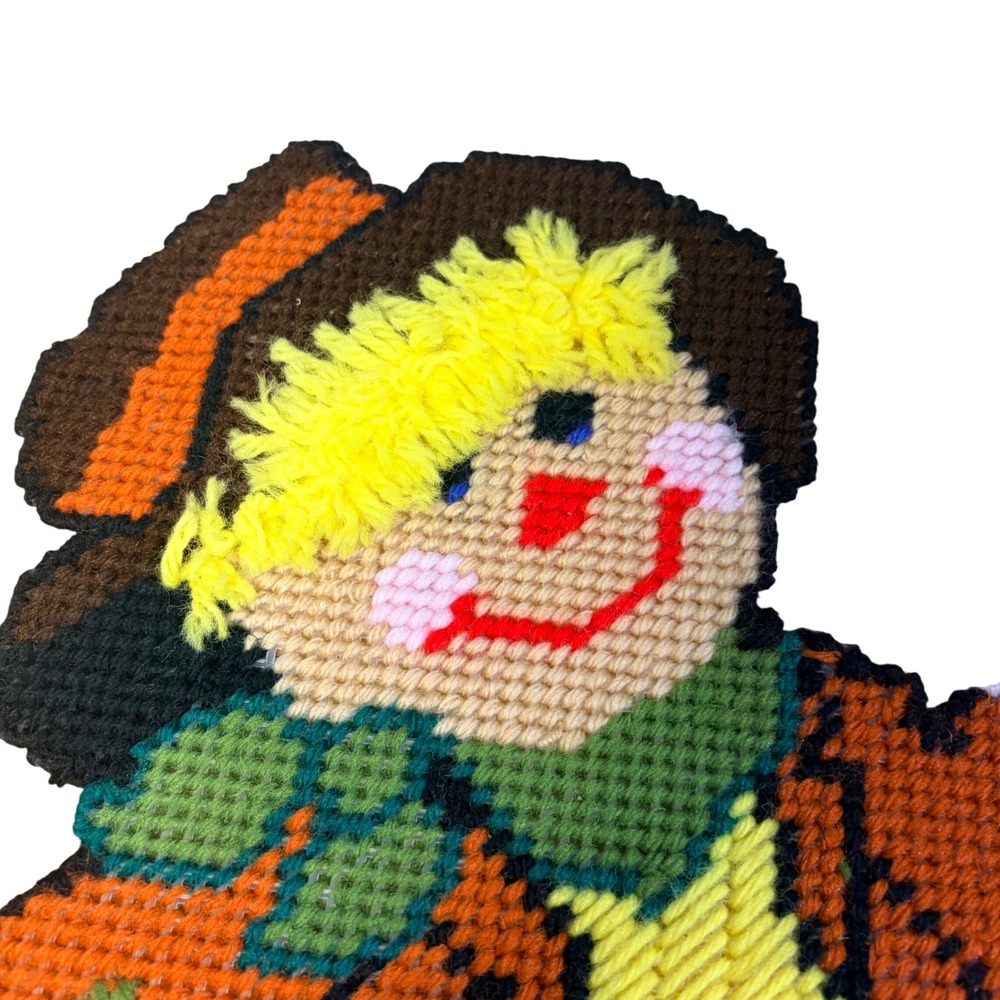 VTG Handmade Yarn Needlepoint Witch Ghost Scarecrow Tombstone Wall Hanging Decor - Picture 4 of 12